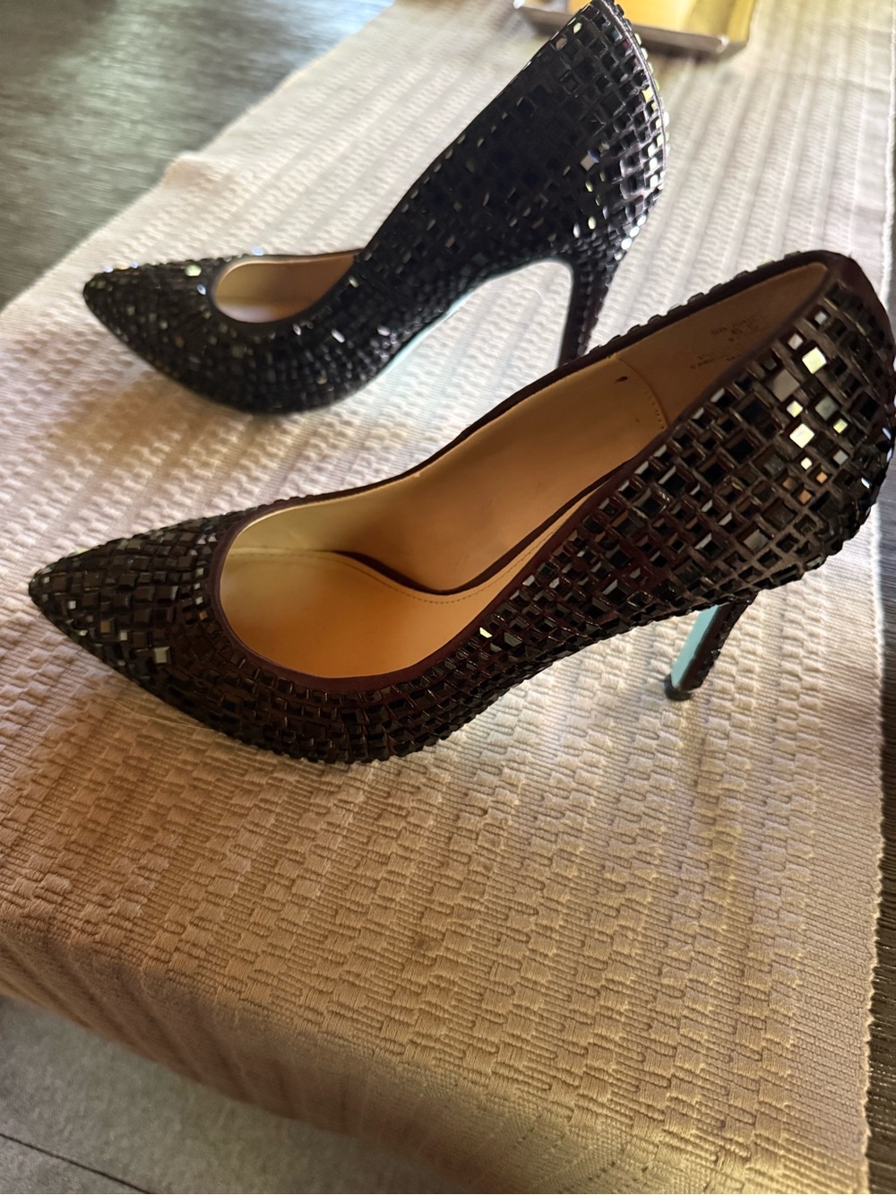 Betsey Johnson Black Sequin Pointed-Toe Pumps